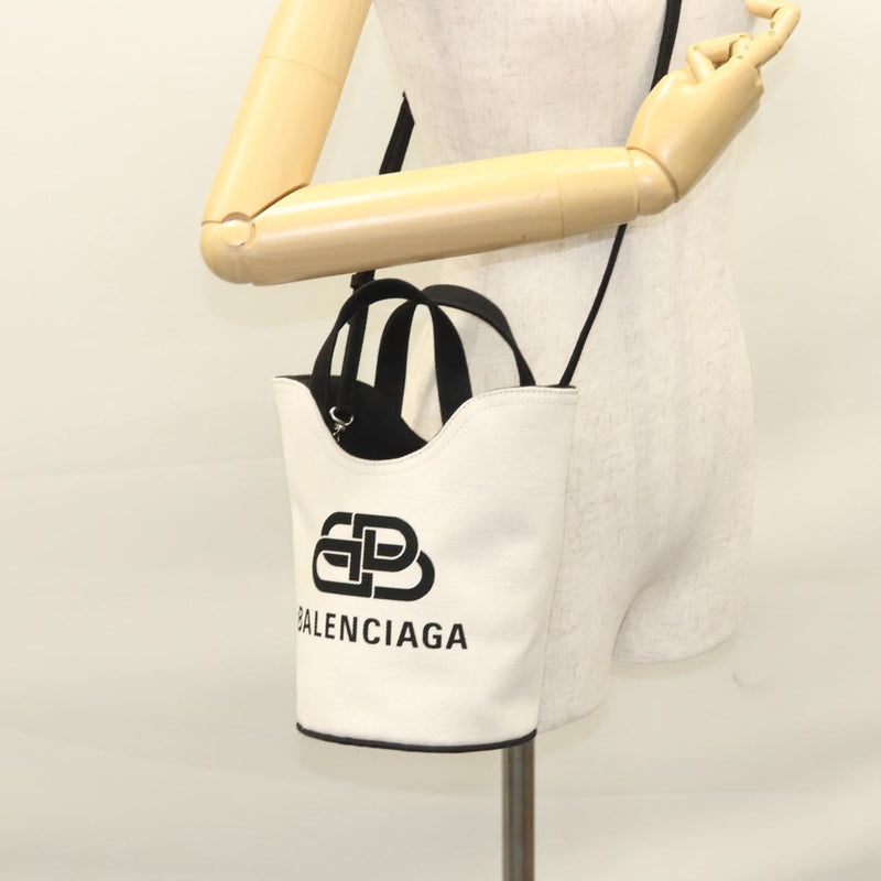 BALENCIAGA Wave XS Hand Bag Canvas 2way White 619979 Auth ac3745