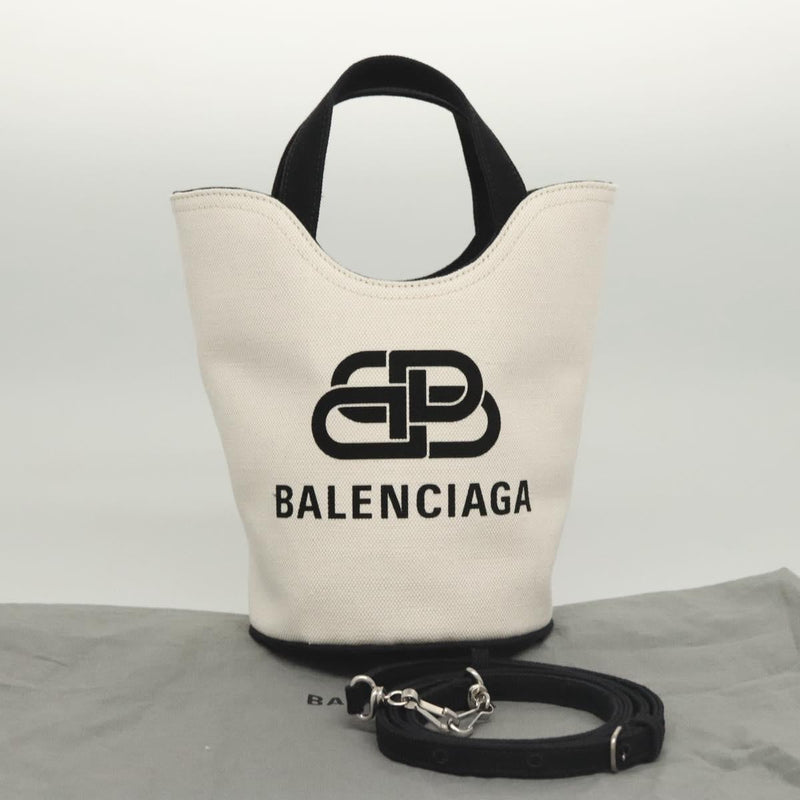 BALENCIAGA Wave XS Hand Bag Canvas 2way White 619979 Auth ac3745