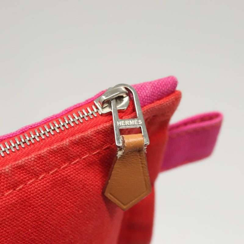HERMES Bora Bora Pouch MM Pouch Canvas Pink Silver Auth ac3752