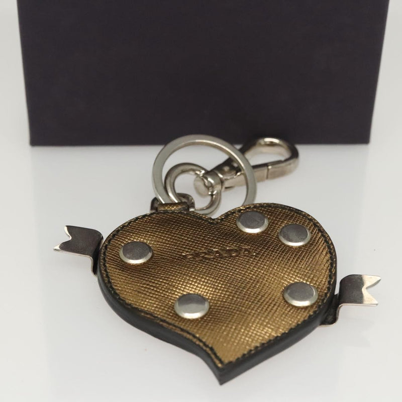 PRADA Key Holder Safiano leather Gold Tone Auth ac3756
