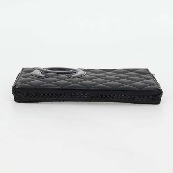 CHANEL Cambon Line Matelasse Long Wallet Calf leather Black CC Auth ac3768AM
