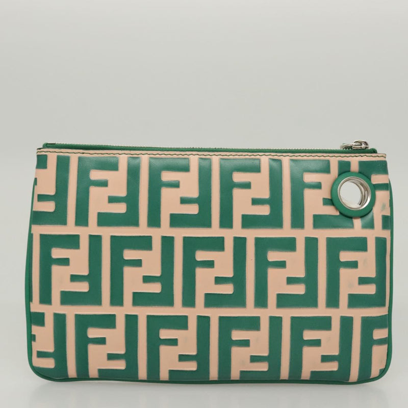 FENDI Zucca Canvas Triplet Pouch Black Brown Red Auth ac3770