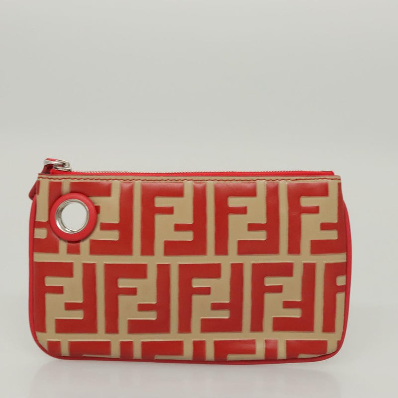 FENDI Zucca Canvas Triplet Pouch Black Brown Red Auth ac3770