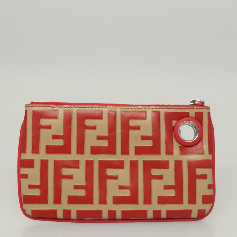 FENDI Zucca Canvas Triplet Pouch Black Brown Red Auth ac3770