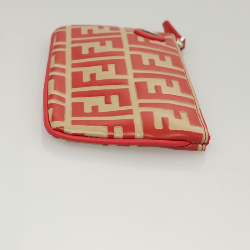 FENDI Zucca Canvas Triplet Pouch Black Brown Red Auth ac3770