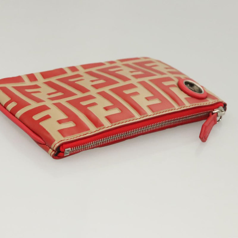 FENDI Zucca Canvas Triplet Pouch Black Brown Red Auth ac3770