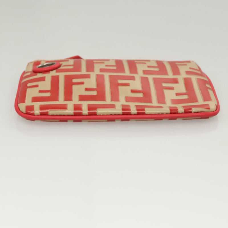 FENDI Zucca Canvas Triplet Pouch Black Brown Red Auth ac3770