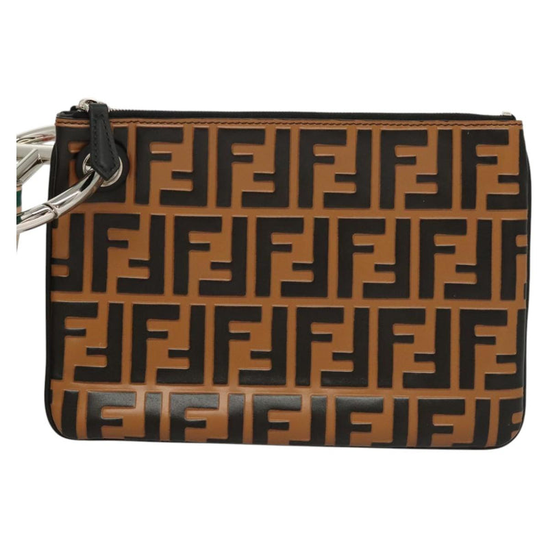 FENDI Zucca Canvas Triplet Pouch Black Brown Red Auth ac3770
