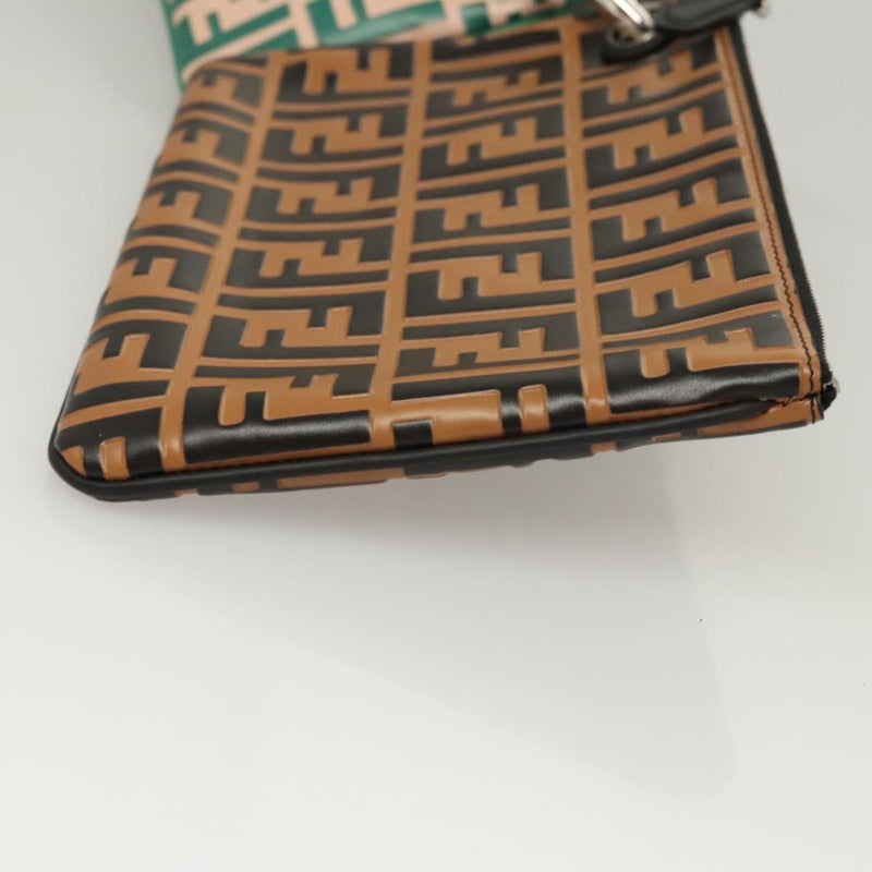 FENDI Zucca Canvas Triplet Pouch Black Brown Red Auth ac3770