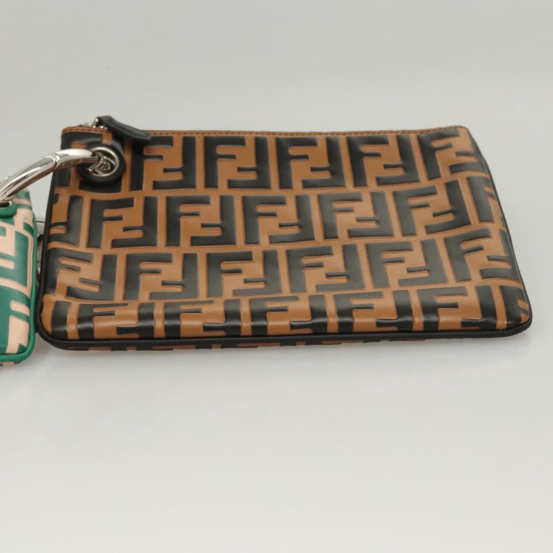 FENDI Zucca Canvas Triplet Pouch Black Brown Red Auth ac3770