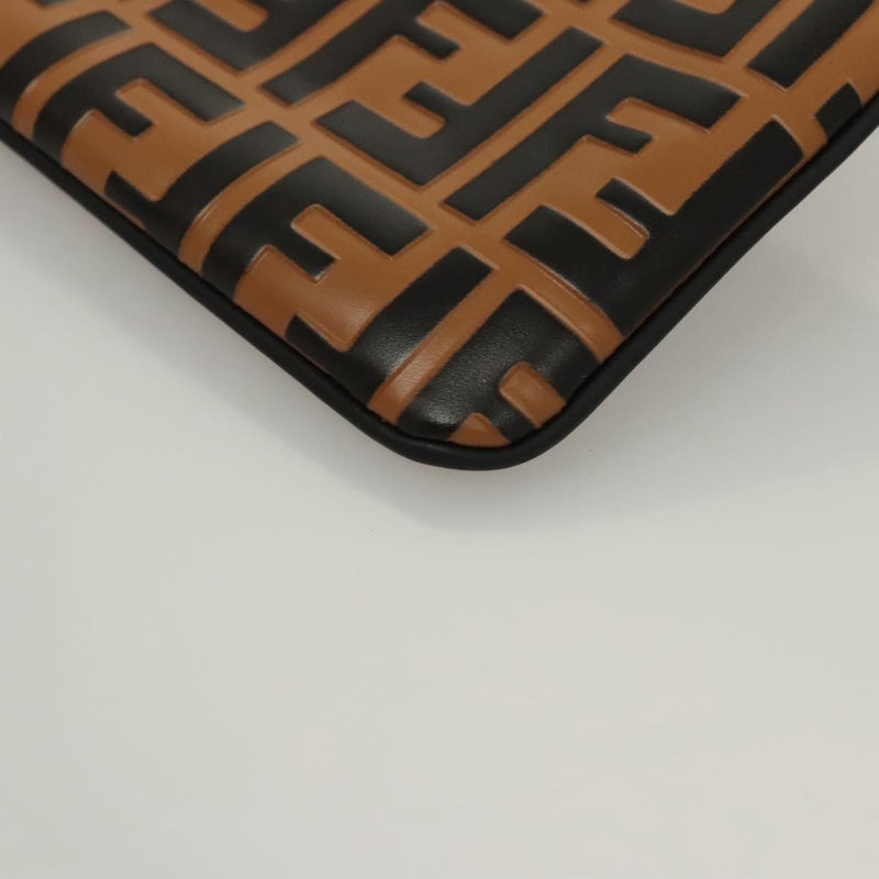 FENDI Zucca Canvas Triplet Pouch Black Brown Red Auth ac3770