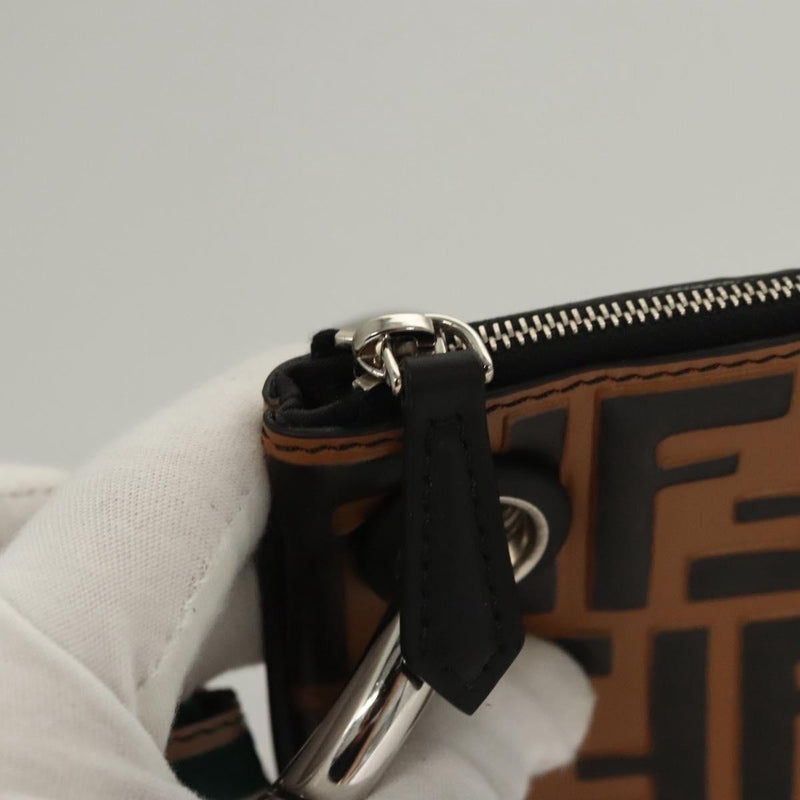 FENDI Zucca Canvas Triplet Pouch Black Brown Red Auth ac3770