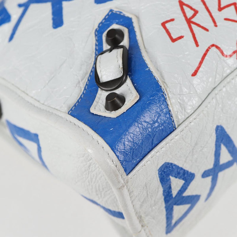 BALENCIAGA Graffiti Classic City Bag Leather 2way White 505550 Auth ac3780AM