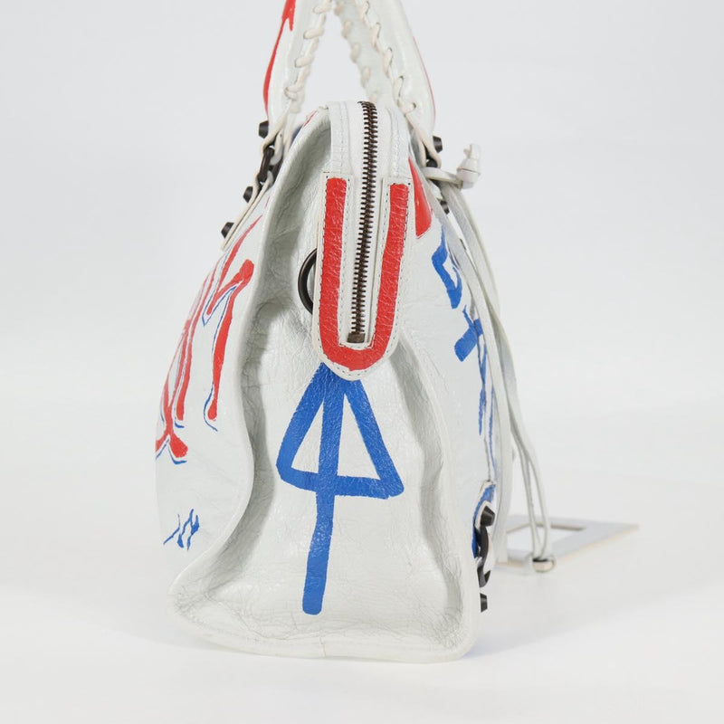 BALENCIAGA Graffiti Classic City Bag Leather 2way White 505550 Auth ac3780AM