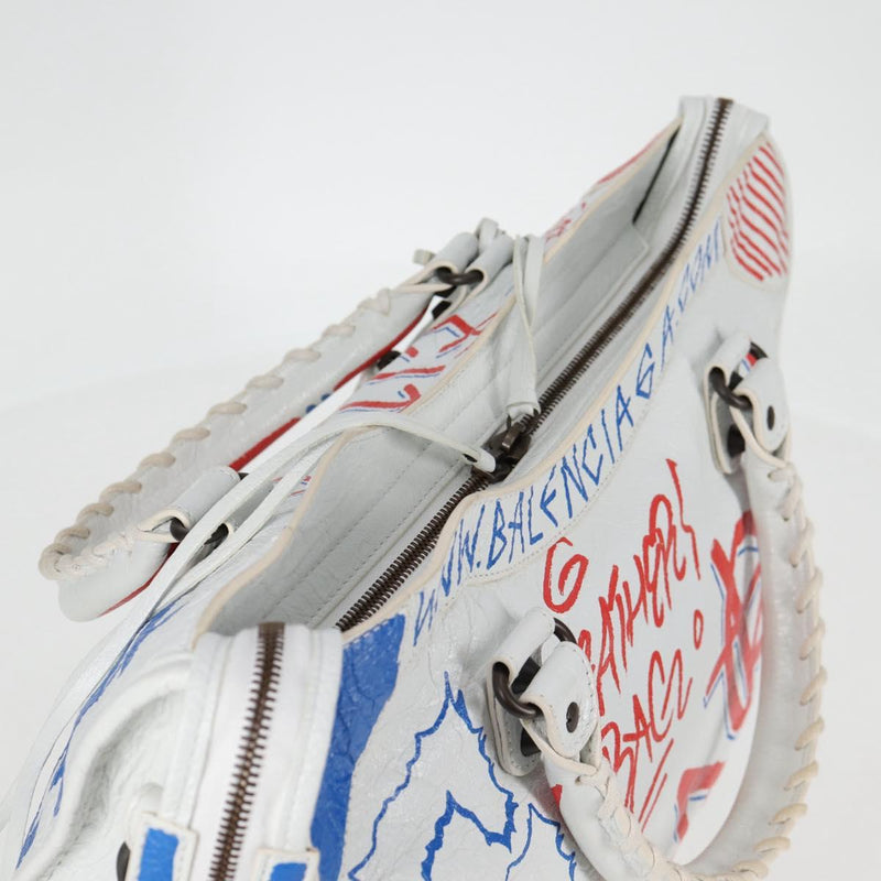 BALENCIAGA Graffiti Classic City Bag Leather 2way White 505550 Auth ac3780AM