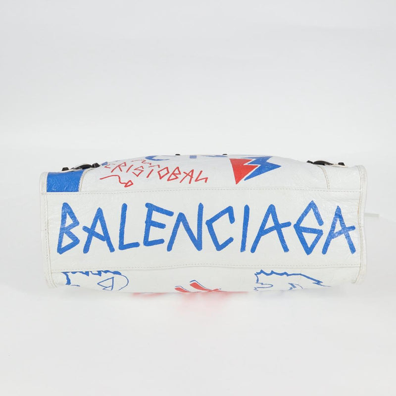 BALENCIAGA Graffiti Classic City Bag Leather 2way White 505550 Auth ac3780AM