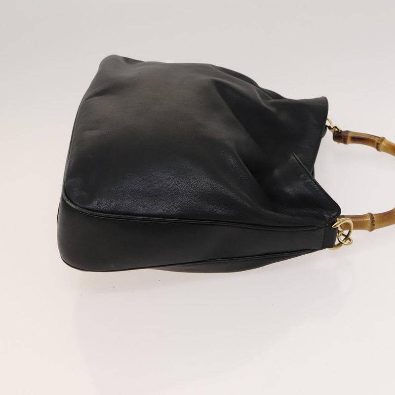 GUCCI Bamboo Hand Bag Leather 2way Black Gold 001 1781 1577 Auth ac3788
