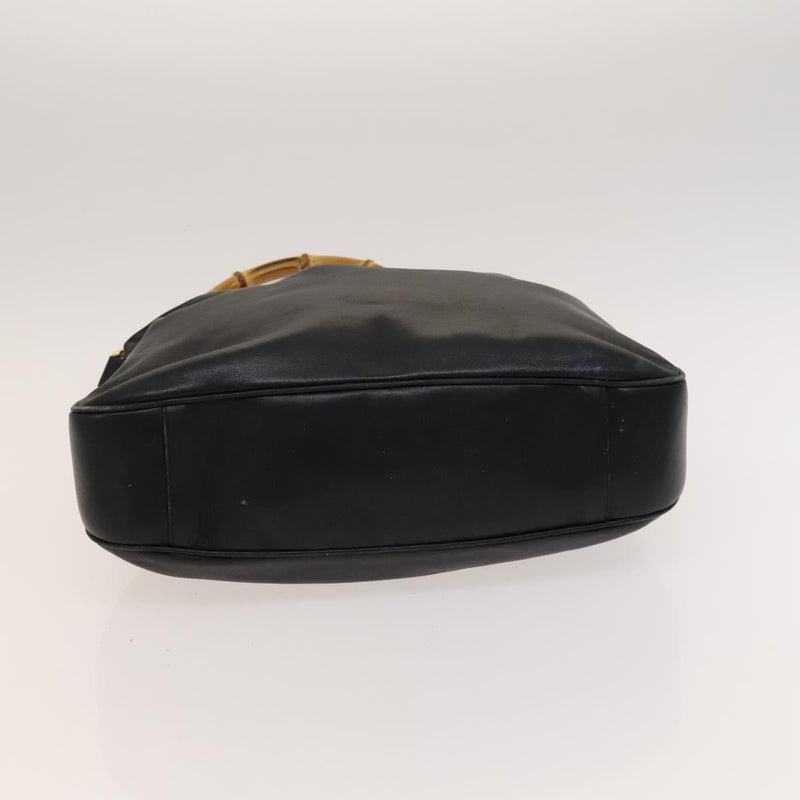 GUCCI Bamboo Hand Bag Leather 2way Black Gold 001 1781 1577 Auth ac3788