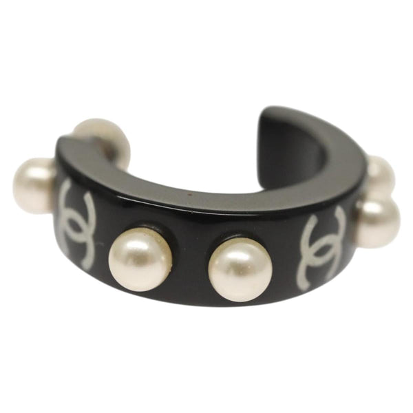 CHANEL COCO Mark Pierce Earring plastic Black CC Auth ac3796