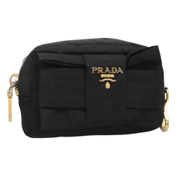 PRADA Pouch Nylon Black Gold Auth ac3805