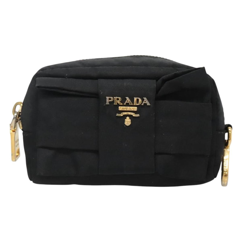 PRADA Pouch Nylon Black Gold Auth ac3805