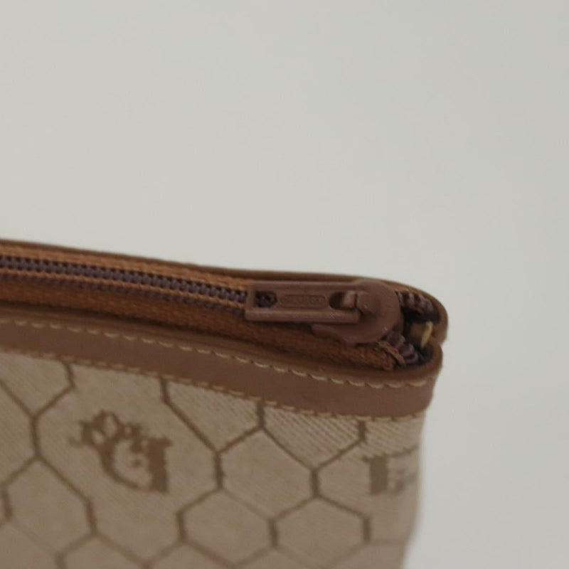 Christian Dior Honeycomb Canvas Pouch PVC Beige Auth ac3812