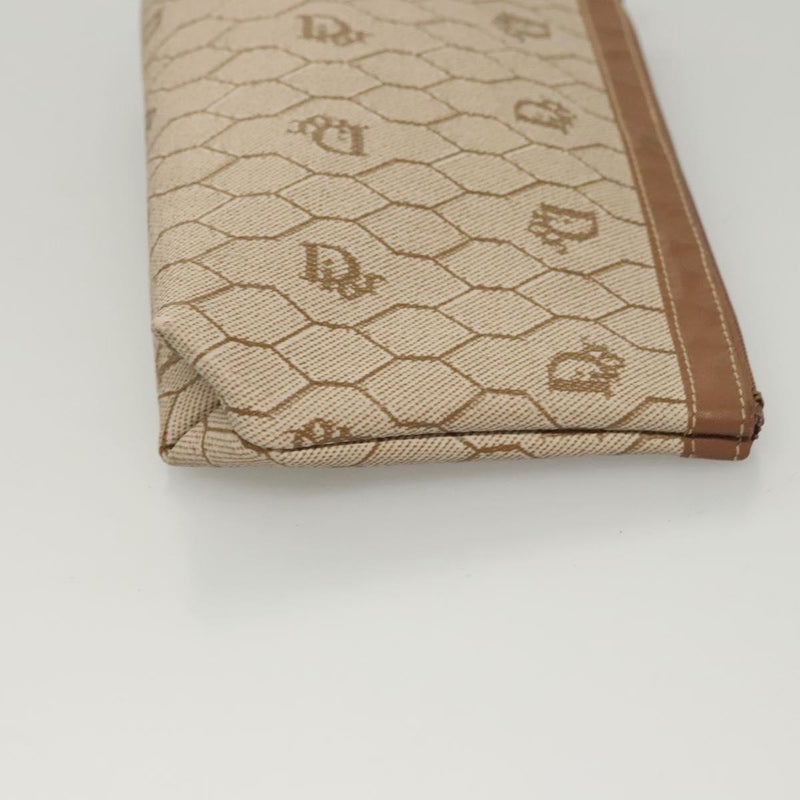 Christian Dior Honeycomb Canvas Pouch PVC Beige Auth ac3812