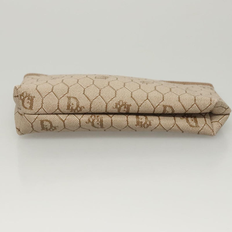 Christian Dior Honeycomb Canvas Pouch PVC Beige Auth ac3812
