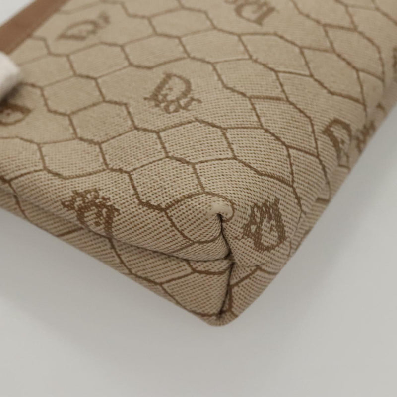 Christian Dior Honeycomb Canvas Pouch PVC Beige Auth ac3812