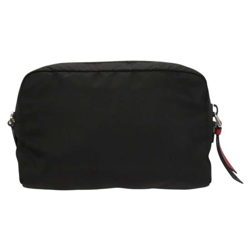 PRADA Pouch Nylon Silver Black Auth ac3814