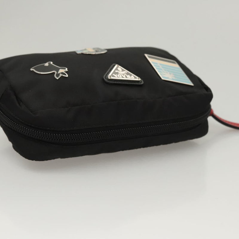 PRADA Pouch Nylon Silver Black Auth ac3814