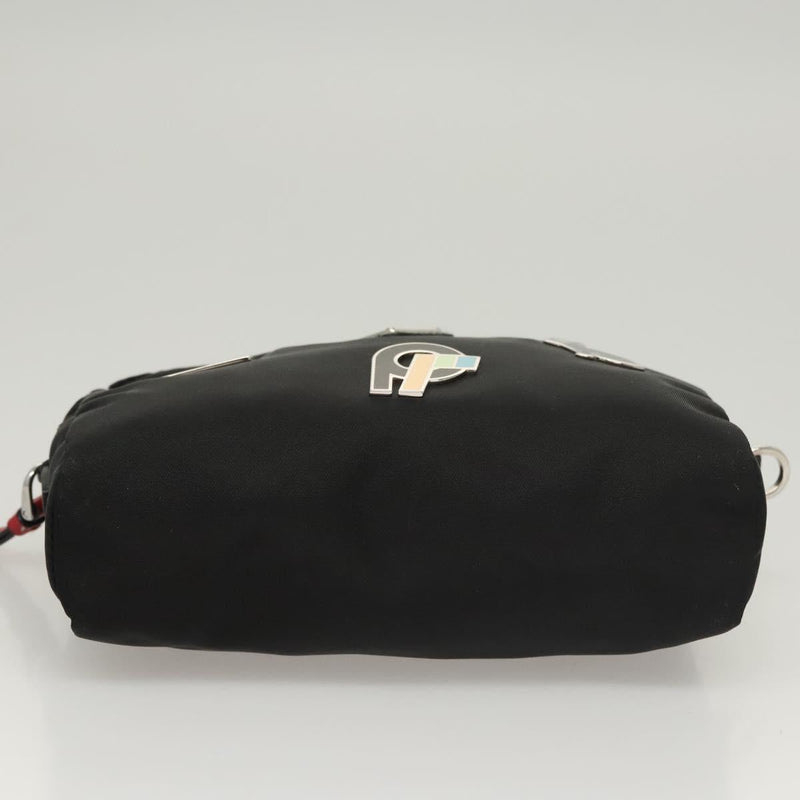 PRADA Pouch Nylon Silver Black Auth ac3814