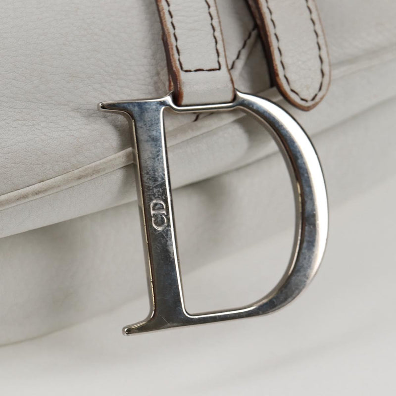 Christian Dior Saddle bag Hand Bag Leather White Auth am8050A