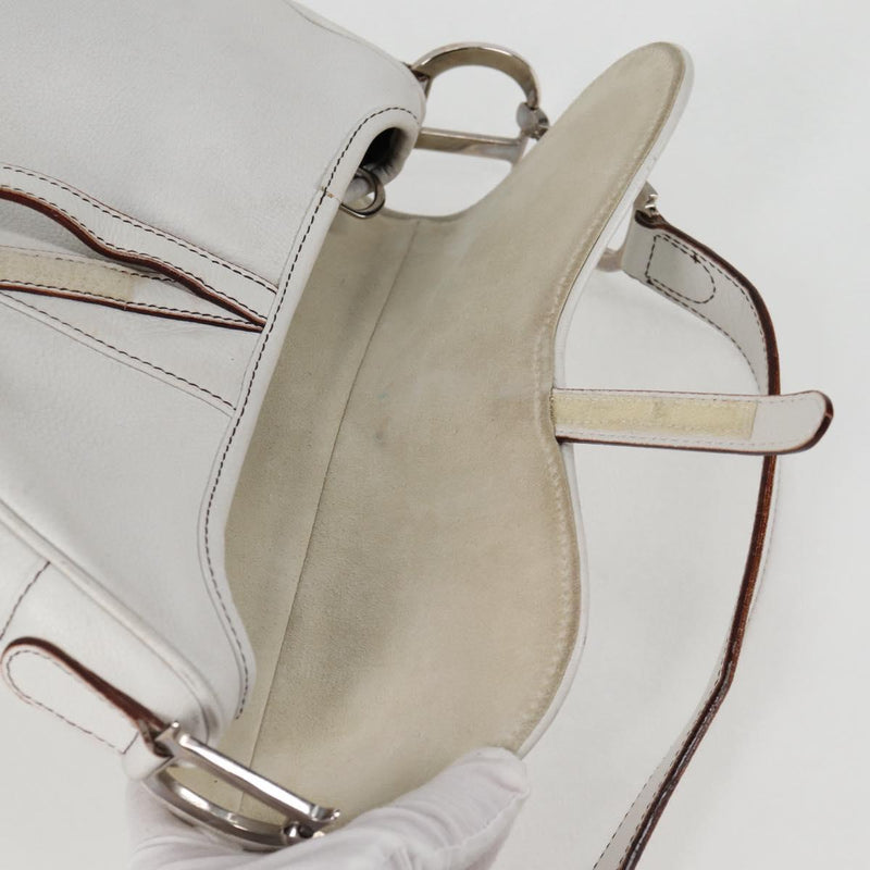 Christian Dior Saddle bag Hand Bag Leather White Auth am8050A
