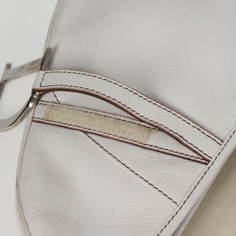 Christian Dior Saddle bag Hand Bag Leather White Auth am8050A