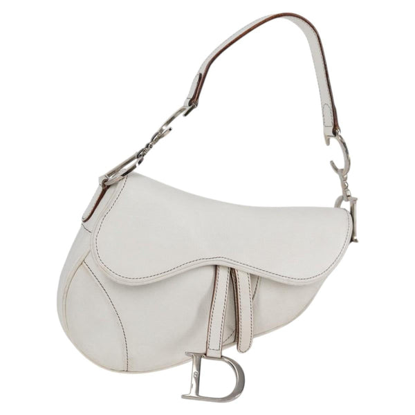 Christian Dior Saddle bag Hand Bag Leather White Auth am8050A