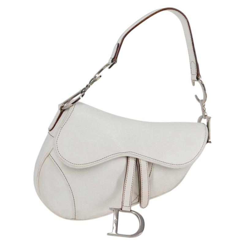 Christian Dior Saddle bag Hand Bag Leather White Auth am8050A