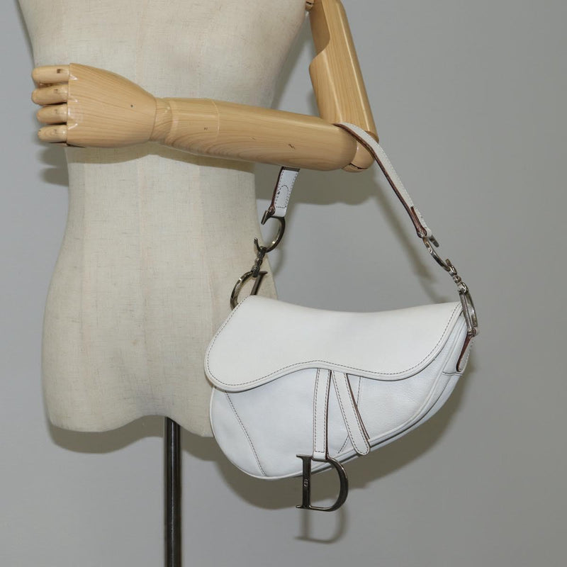 Christian Dior Saddle bag Hand Bag Leather White Auth am8050A