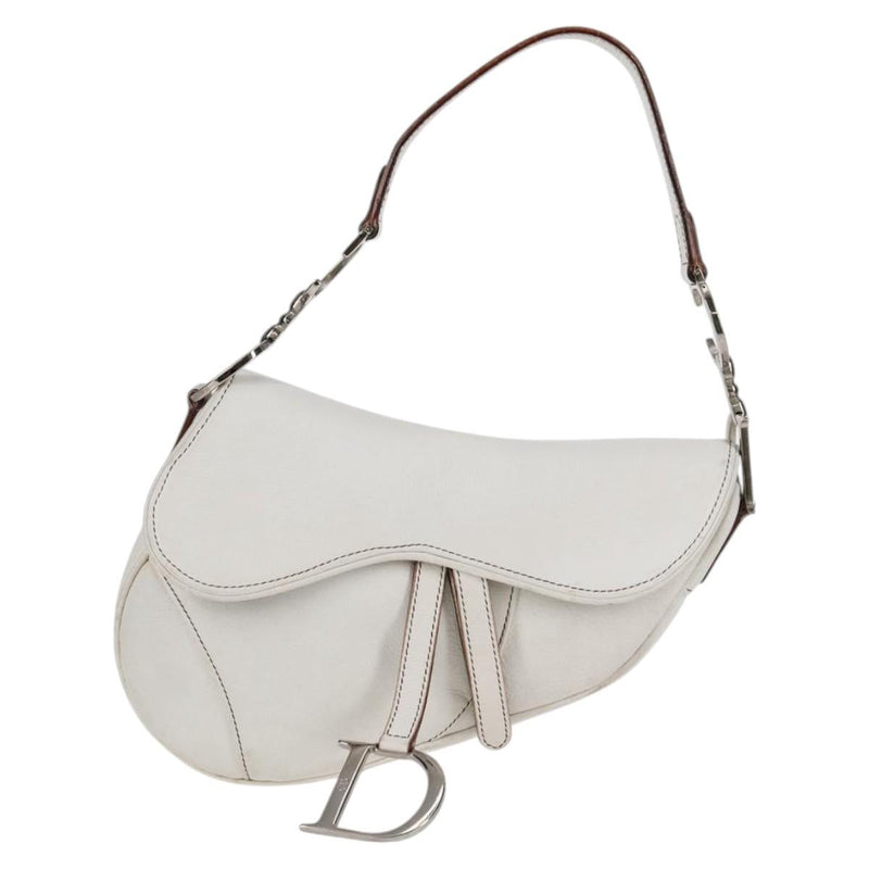 Christian Dior Saddle bag Hand Bag Leather White Auth am8050A
