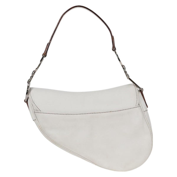 Christian Dior Saddle bag Hand Bag Leather White Auth am8050A
