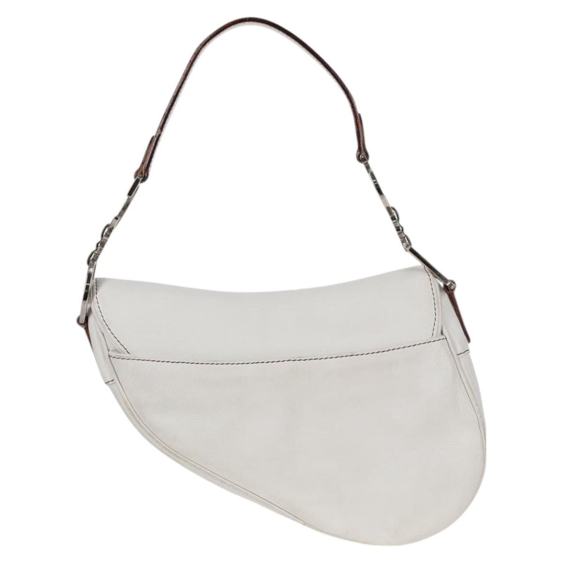 Christian Dior Saddle bag Hand Bag Leather White Auth am8050A