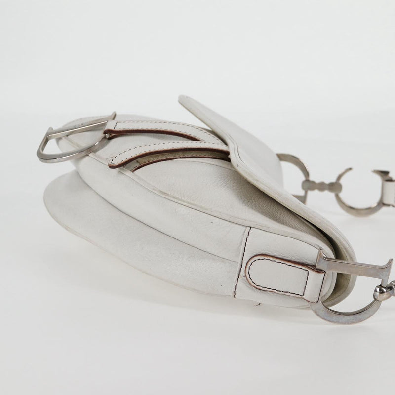 Christian Dior Saddle bag Hand Bag Leather White Auth am8050A
