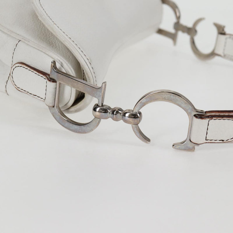Christian Dior Saddle bag Hand Bag Leather White Auth am8050A