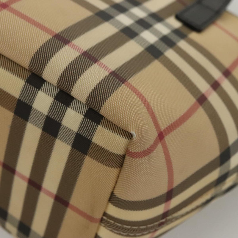 BURBERRY Nova Check Hand Bag PVC Beige Silver Auth am8055