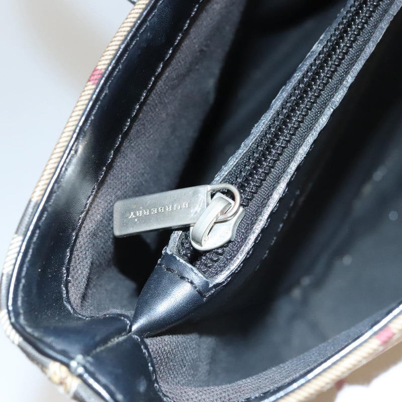 BURBERRY Nova Check Hand Bag PVC Beige Silver Auth am8055