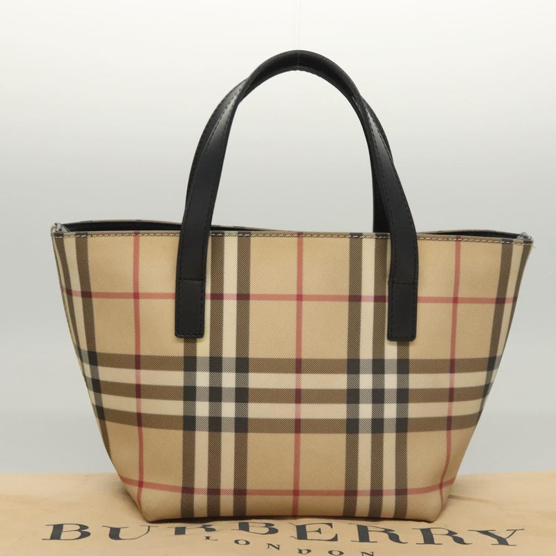 BURBERRY Nova Check Hand Bag PVC Beige Silver Auth am8055