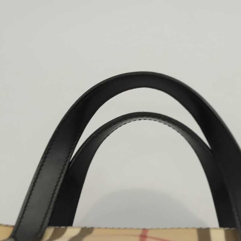 BURBERRY Nova Check Hand Bag PVC Beige Silver Auth am8055
