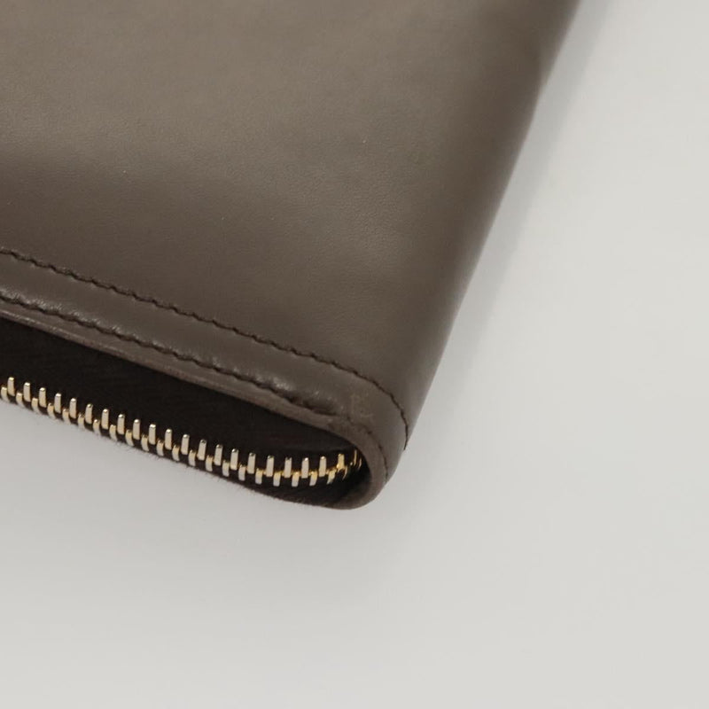 PRADA Long Wallet Leather Gray Gold Auth am8080