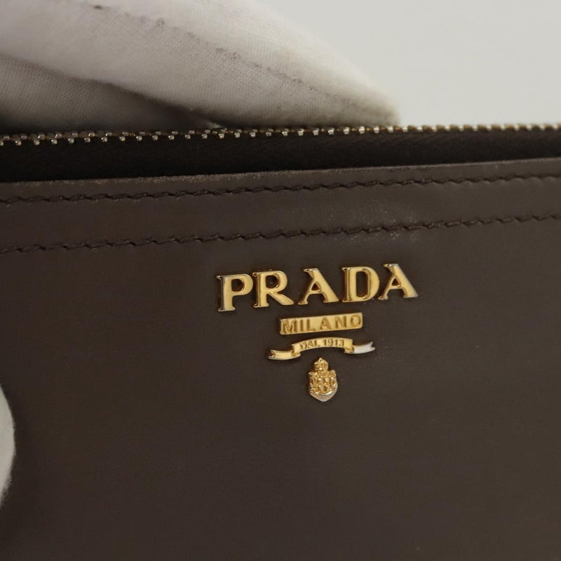 PRADA Long Wallet Leather Gray Gold Auth am8080