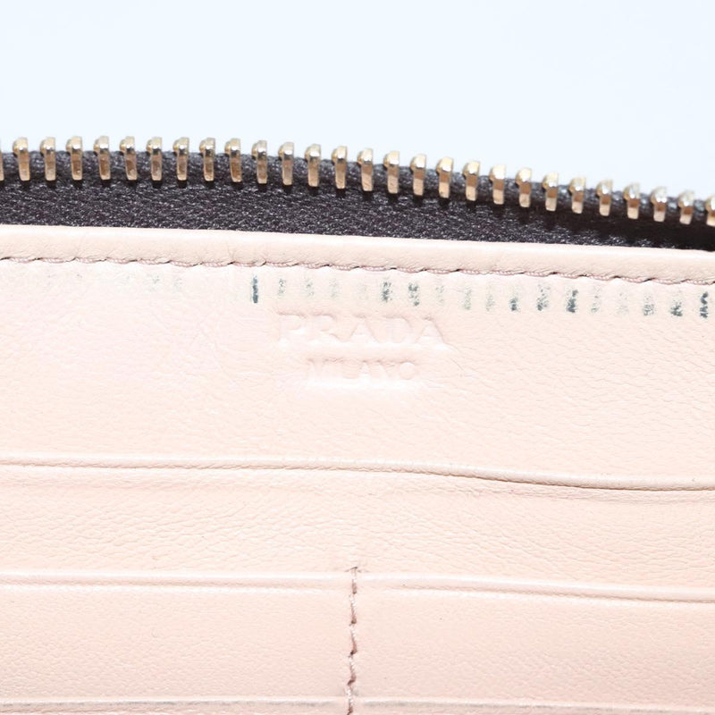 PRADA Long Wallet Leather Gray Gold Auth am8080